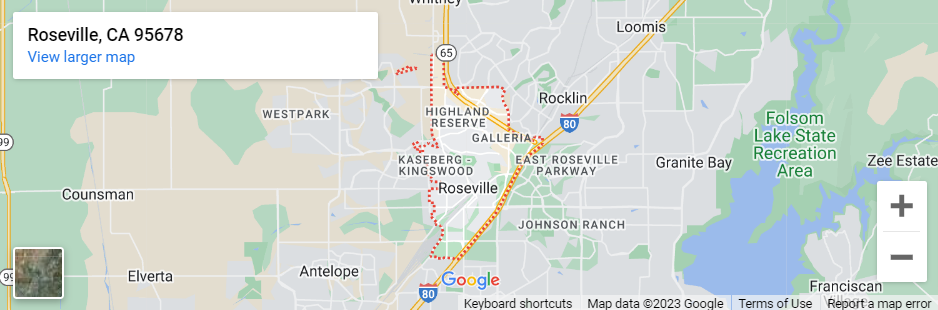A map of the city of roseville, california.