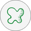 A green and white icon of an x shaped object.