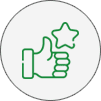A green hand holding up a star in the shape of a thumbs up.